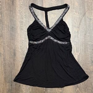 Wet Seal Y2K Black Beaded Halter Top Rhinestone Going Out Tank Small